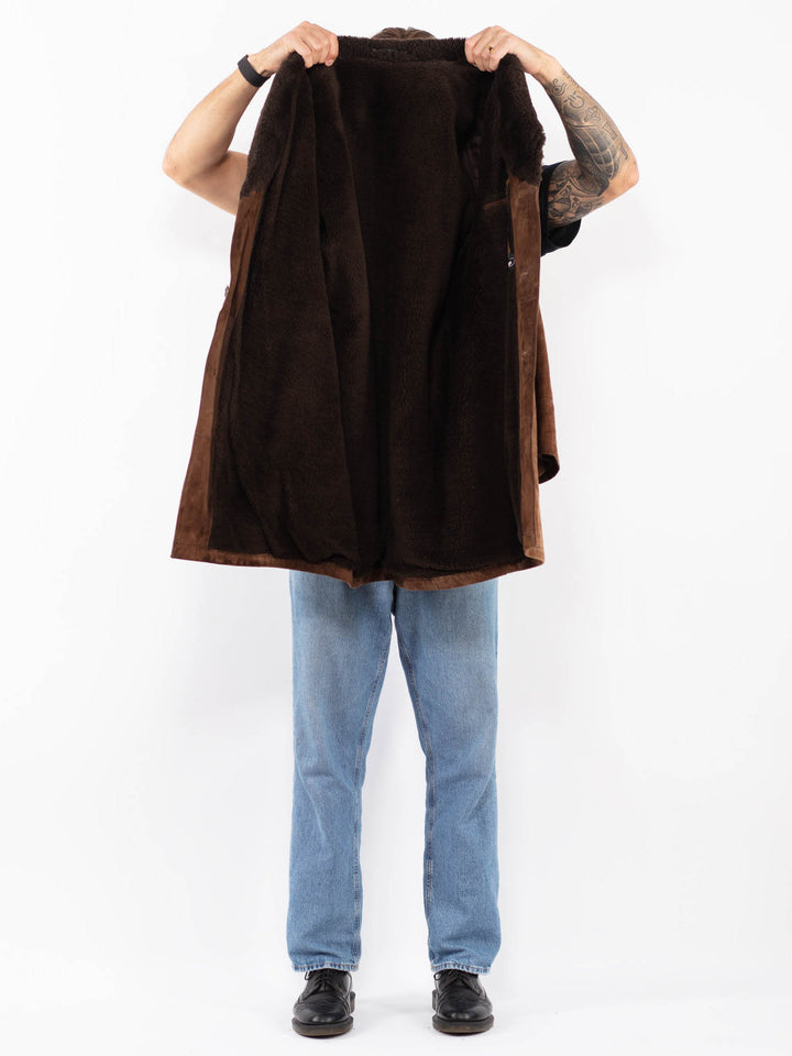 Vintage 70's Men Suede Sherpa Coat in Brown