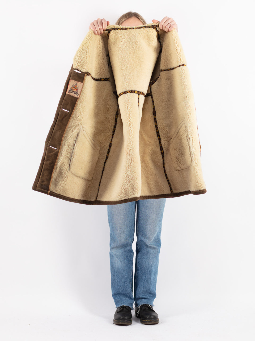 Vintage 70's Women Sheepskin Coat in Beige