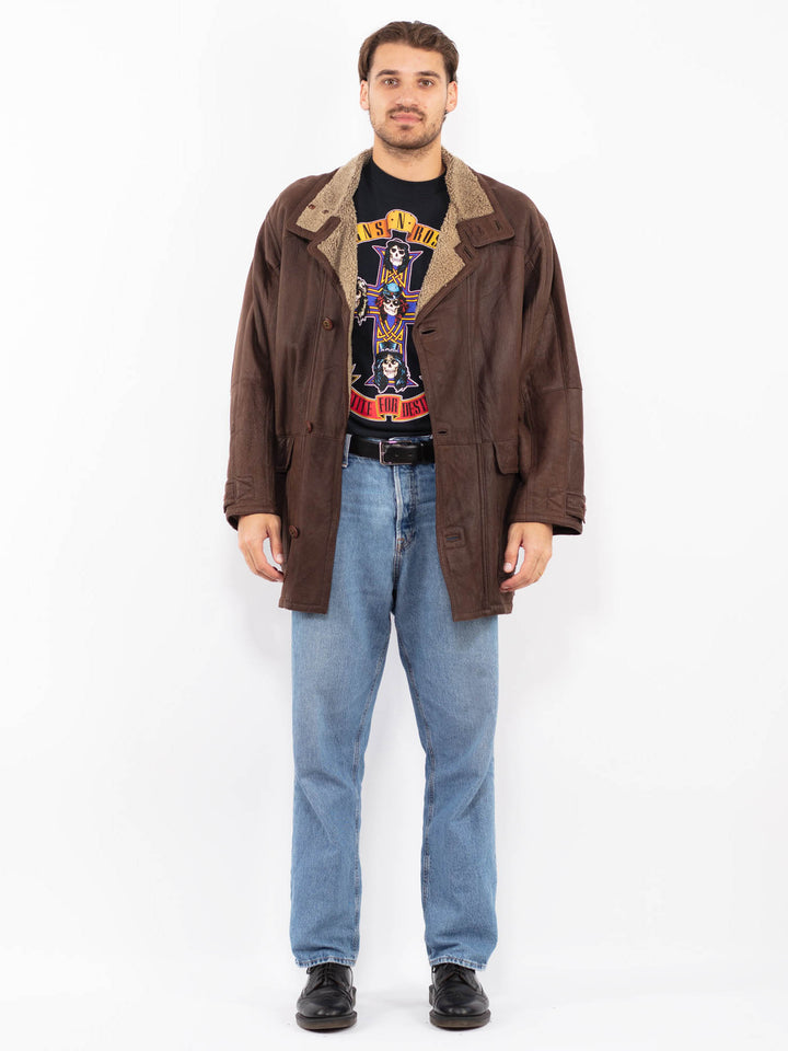 Vintage 90's Men Sheepskin Coat in Brown