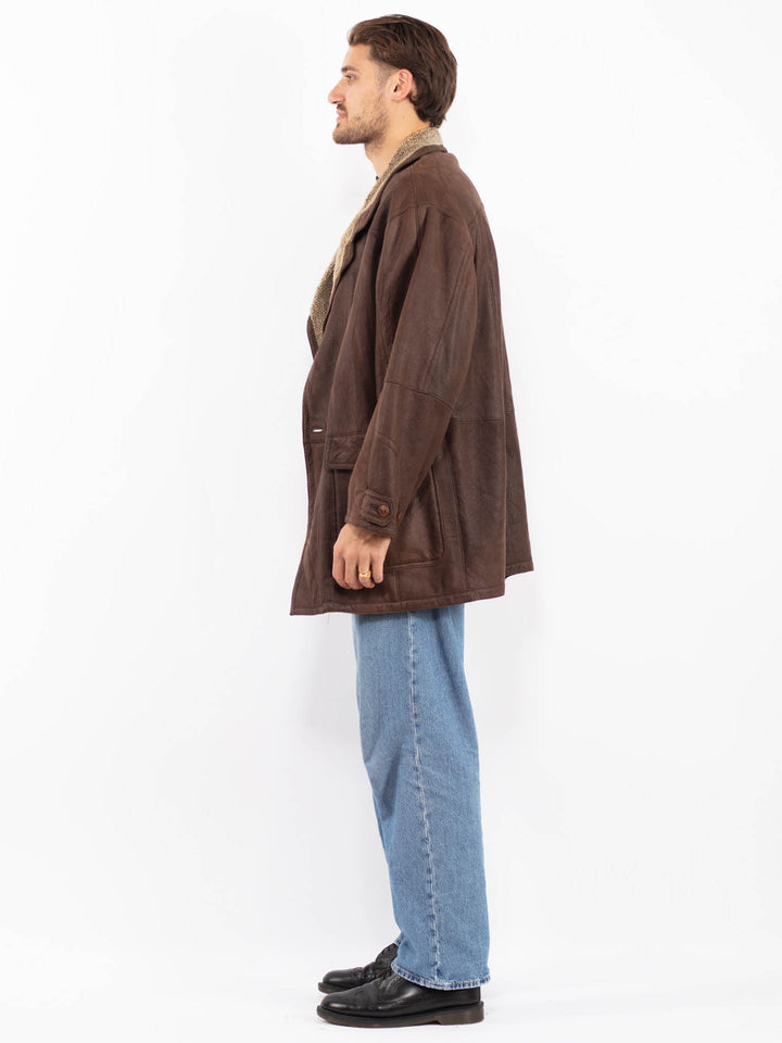 Vintage 90's Men Sheepskin Coat in Brown