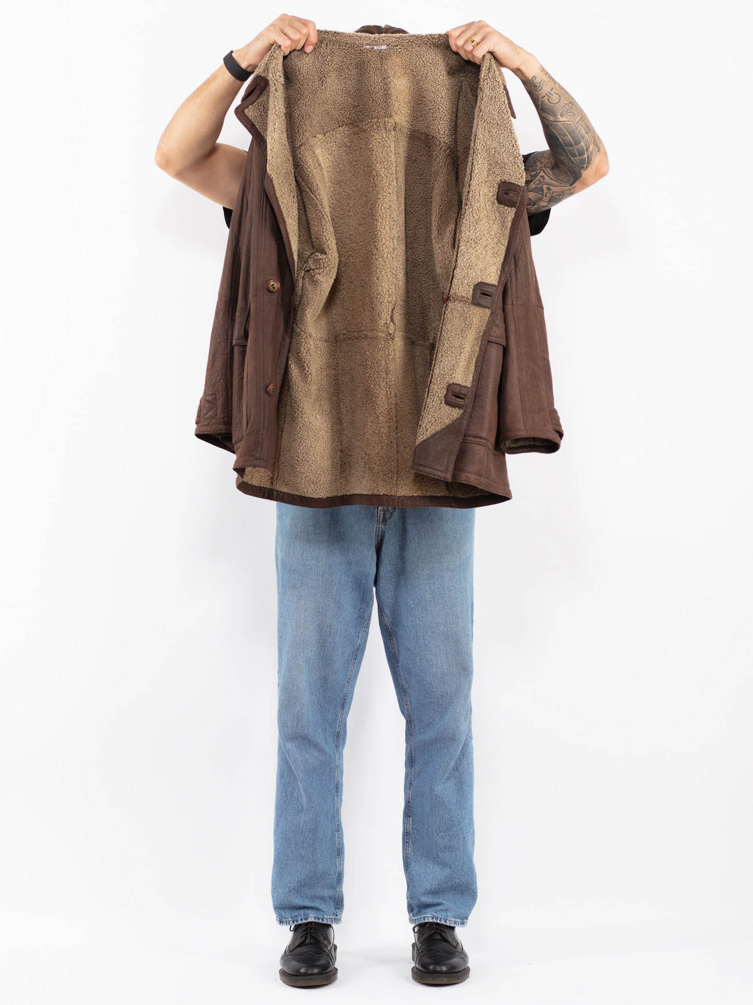Vintage 90's Men Sheepskin Coat in Brown
