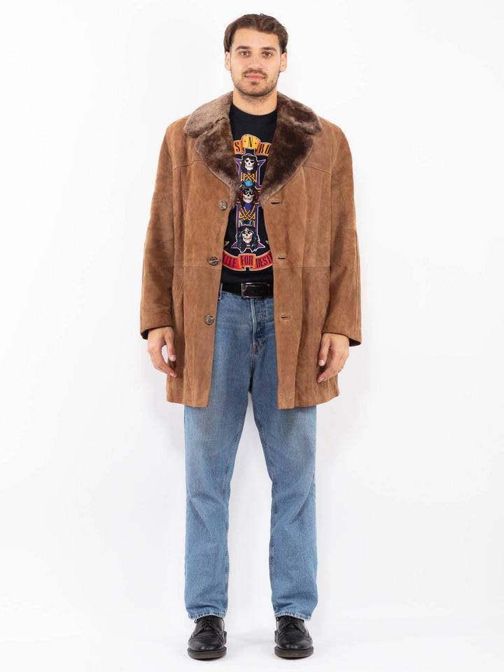Vintage 70's Men Suede Sherpa Coat in Brown