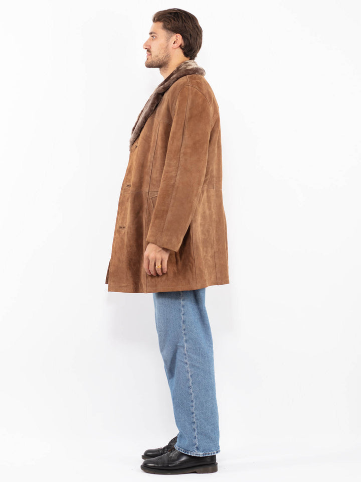 Vintage 70's Men Suede Sherpa Coat in Brown
