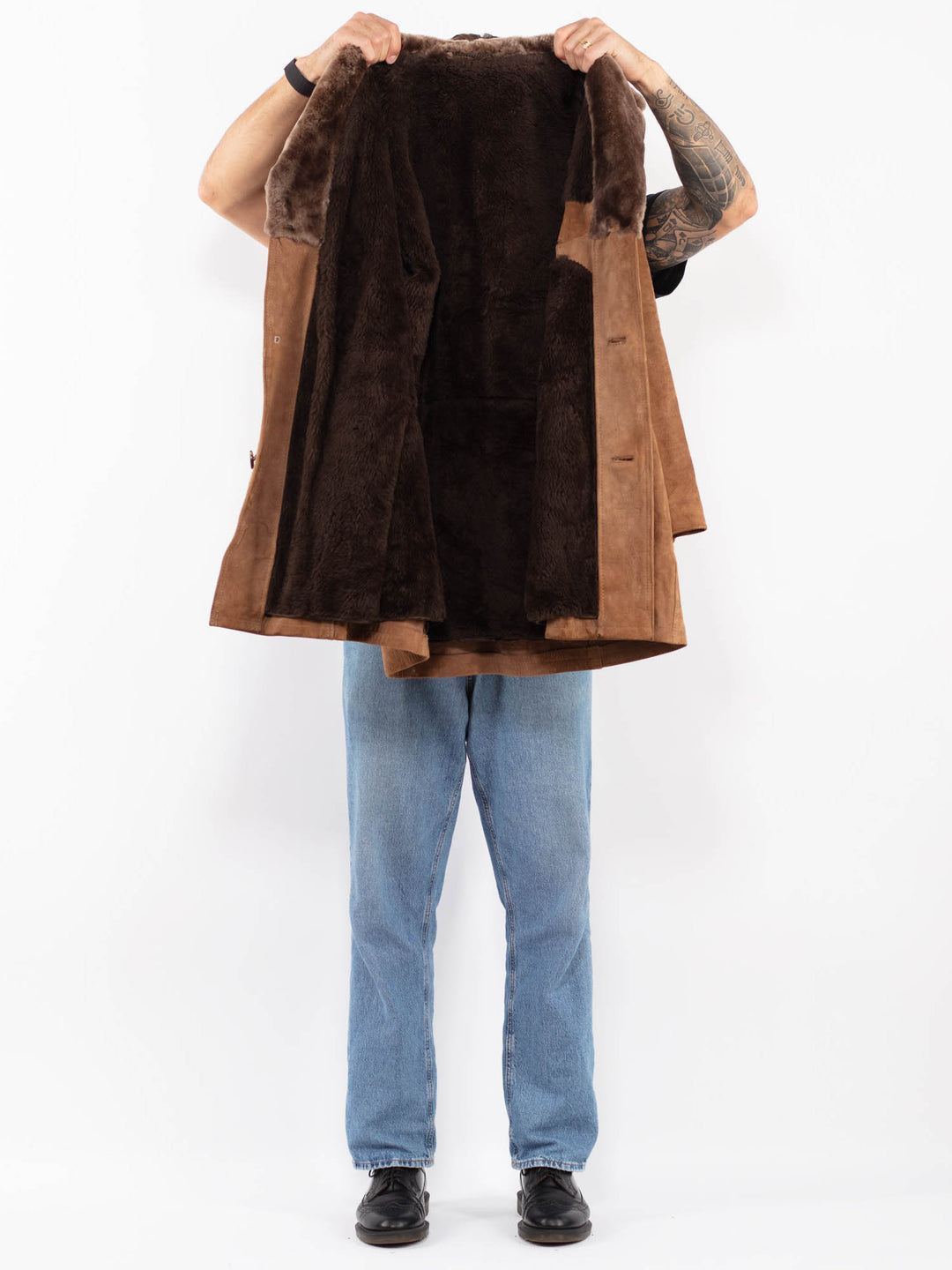 Vintage 70's Men Suede Sherpa Coat in Brown