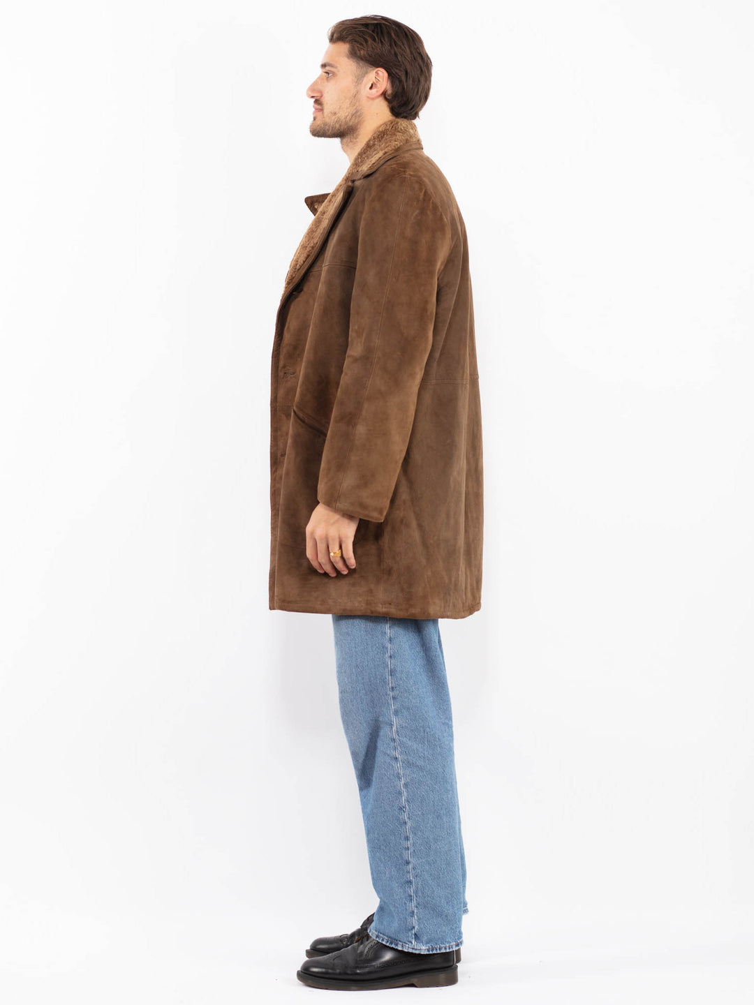 Vintage 70's Men Western Sheepskin Coat in Brown
