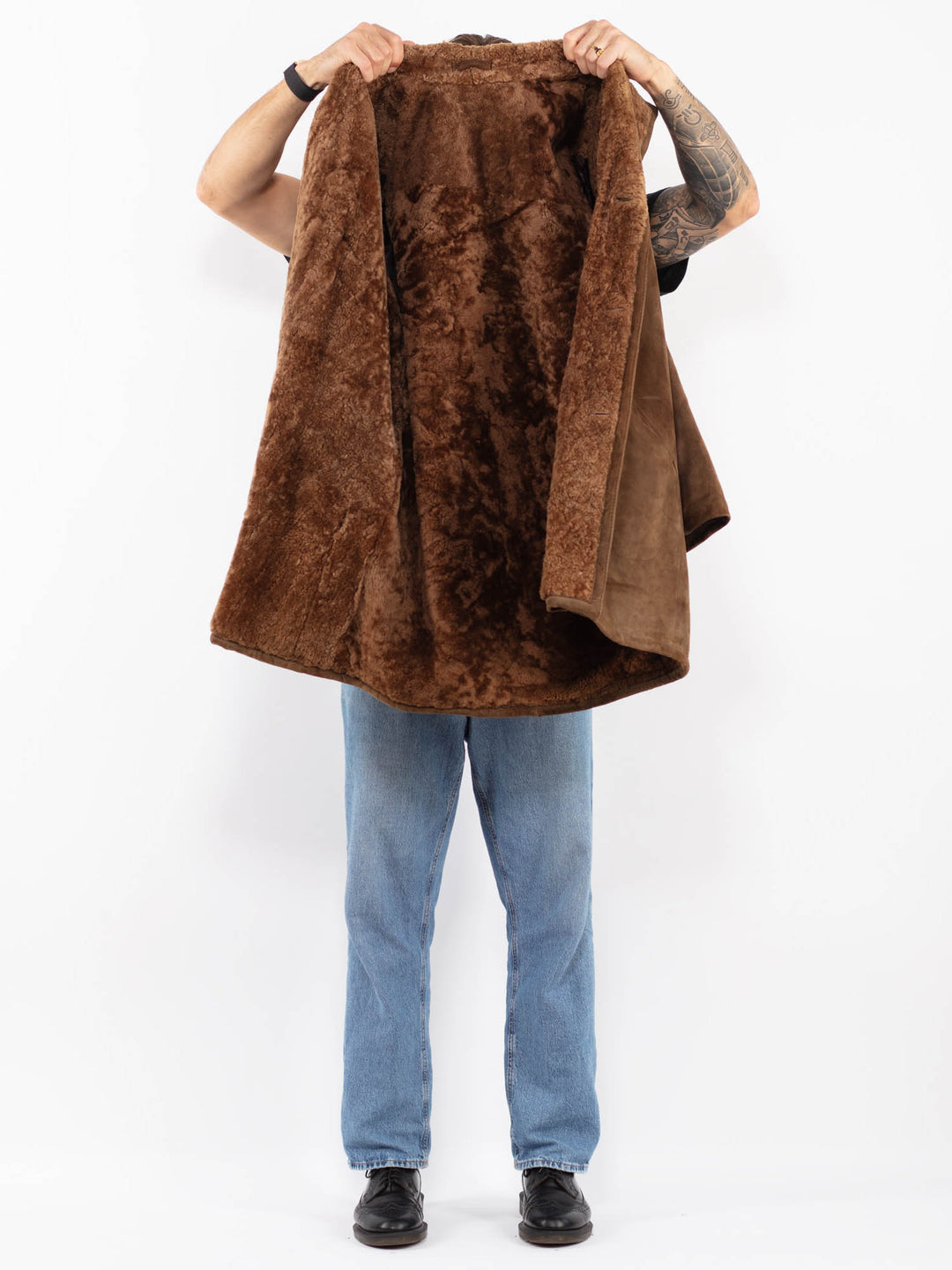 Vintage 70's Men Western Sheepskin Coat in Brown