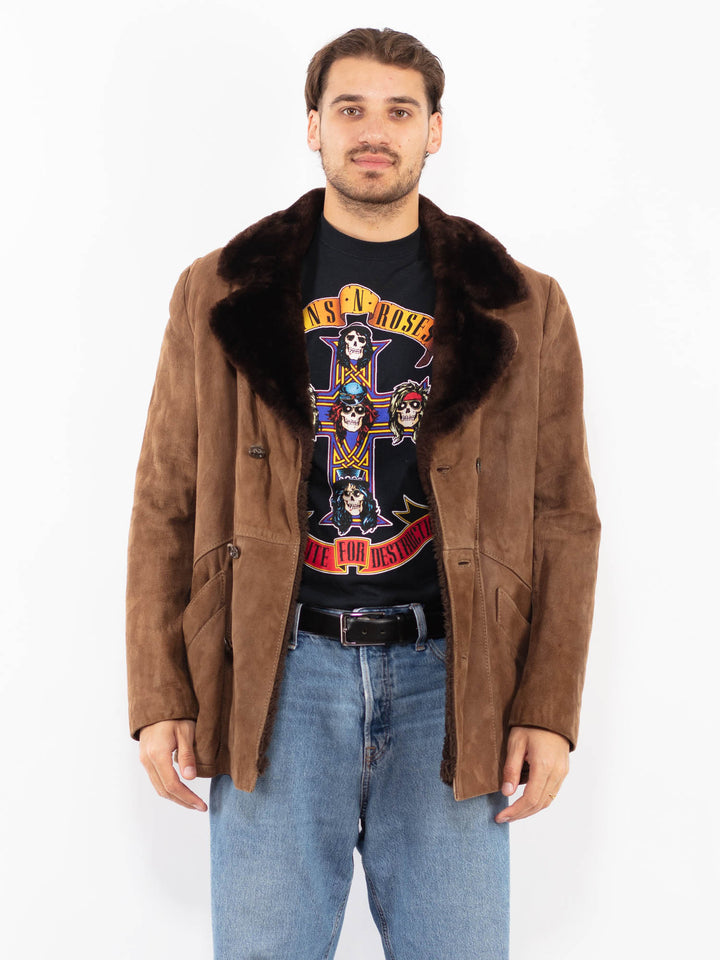 Vintage 70's Men Suede Sherpa Coat in Brown