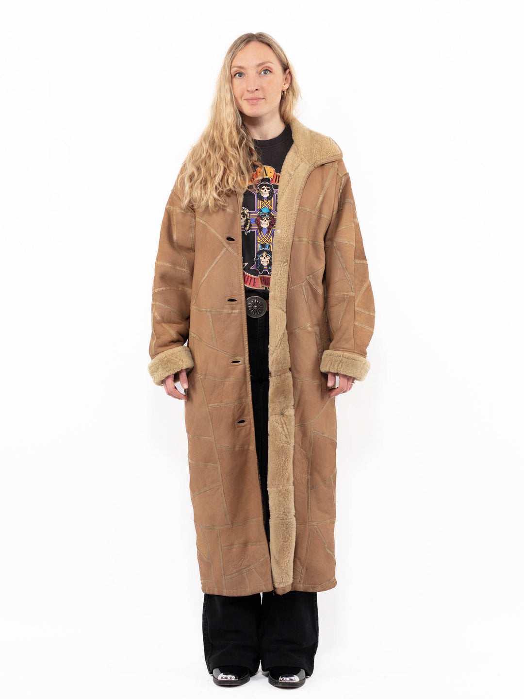 Vintage 80's Women Sheepskin Coat in Beige