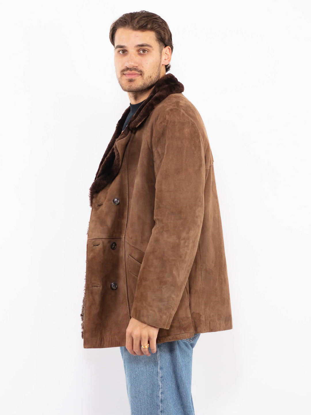 Vintage 70's Men Suede Sherpa Coat in Brown