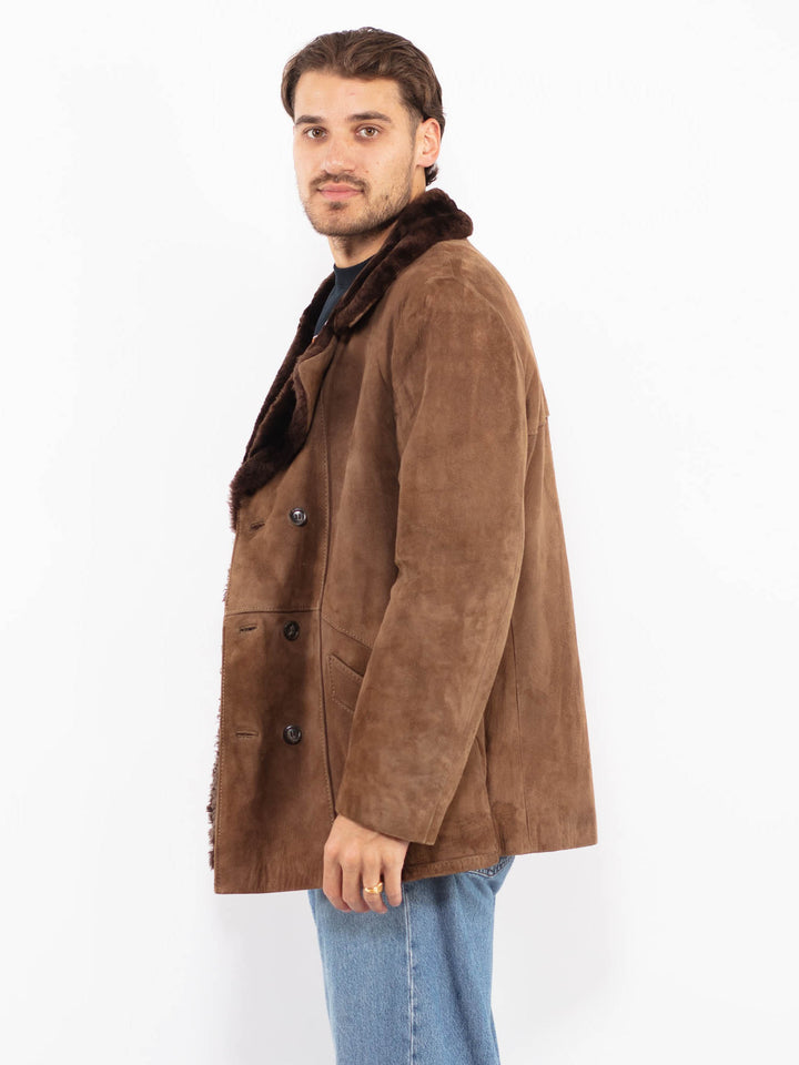 Vintage 70's Men Suede Sherpa Coat in Brown