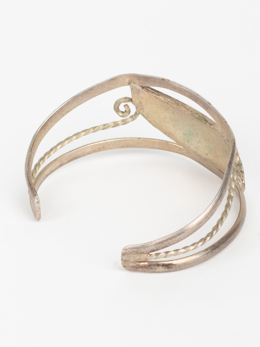 Vintage 70s Abalone Inlay Cuff Bracelet with Silver-Tone Wire Frame