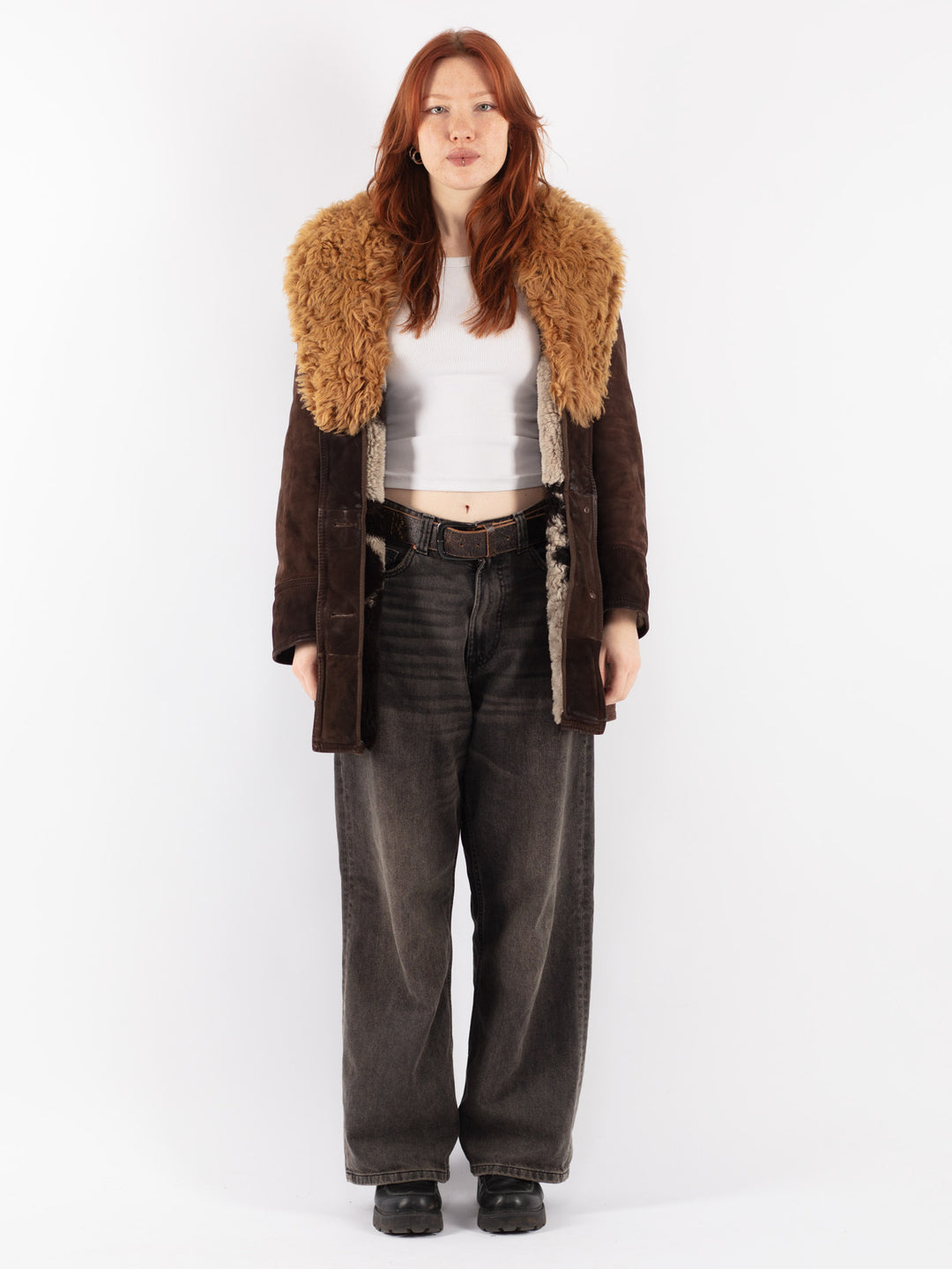 Vintage 70's Women Sheepskin Coat in Brown