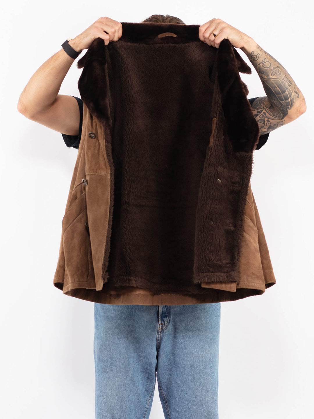 Vintage 70's Men Suede Sherpa Coat in Brown