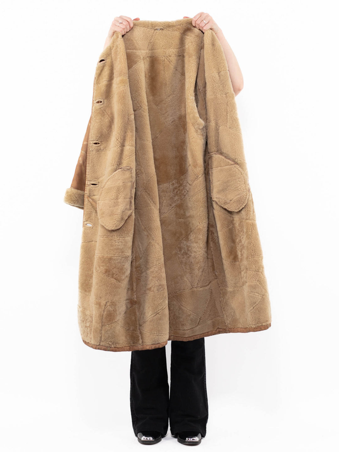 Vintage 80's Women Sheepskin Coat in Beige