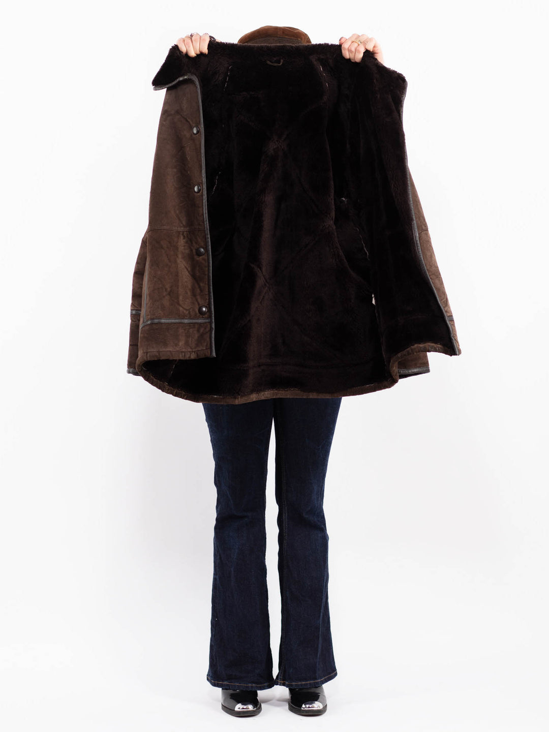 Vintage 90's Women Suede Sherpa Coat in Brown