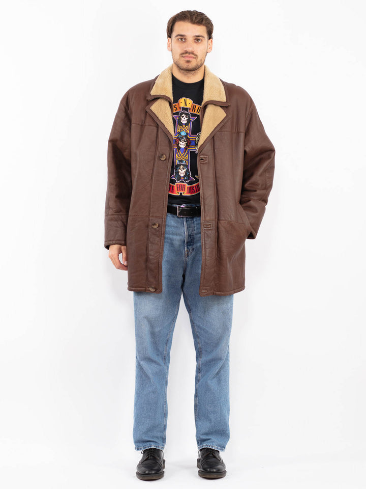 Vintage 90's Men Sheepskin Coat in Brown