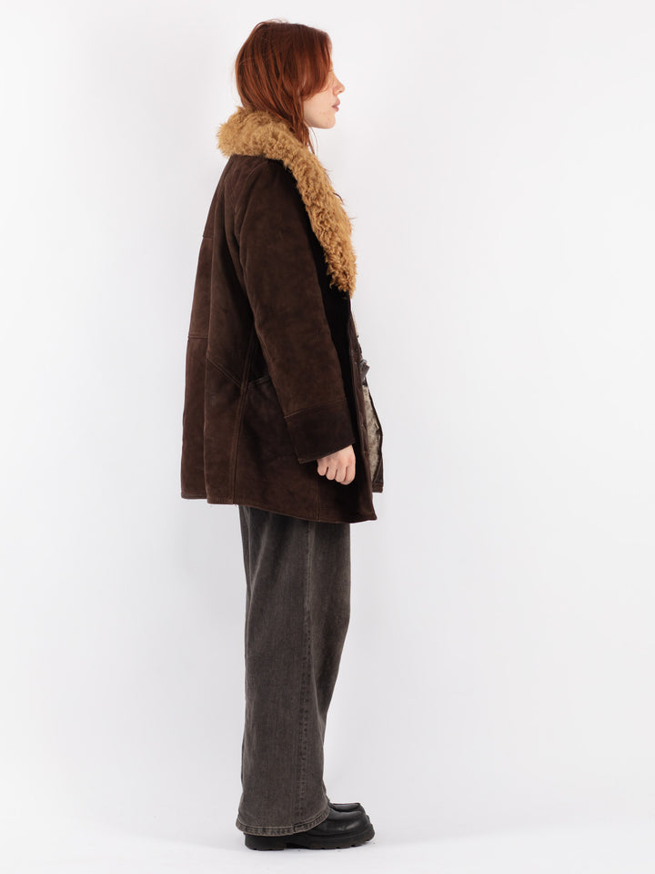 Vintage 70's Women Sheepskin Coat in Brown