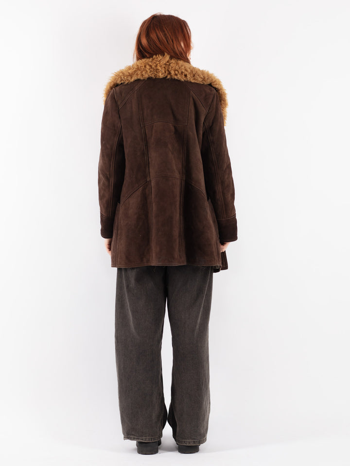 Vintage 70's Women Sheepskin Coat in Brown