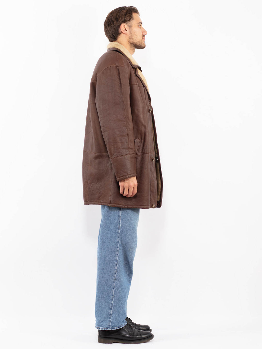 Vintage 90's Men Sheepskin Coat in Brown