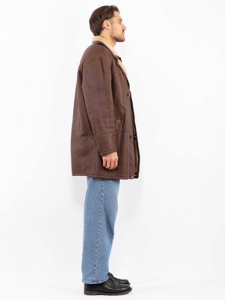 Vintage 90's Men Sheepskin Coat in Brown