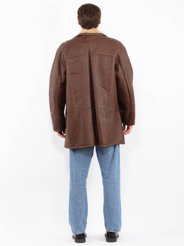 Vintage 90's Men Sheepskin Coat in Brown