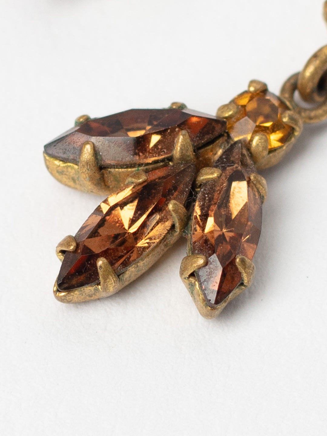Vintage 70's Brass and Amber Rhinestone Drop Earrings