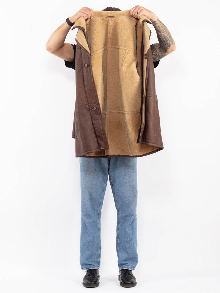Vintage 90's Men Sheepskin Coat in Brown