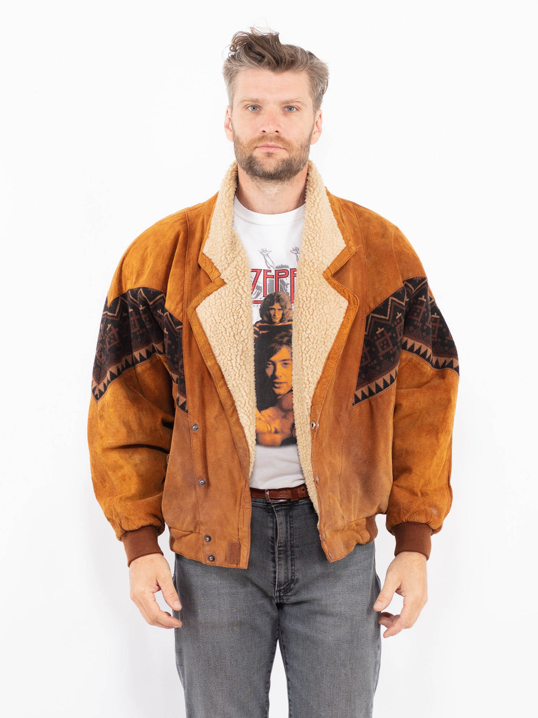 Vintage 80's Men Suede Jacket in Brown