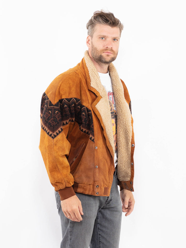 Vintage 80's Men Suede Jacket in Brown