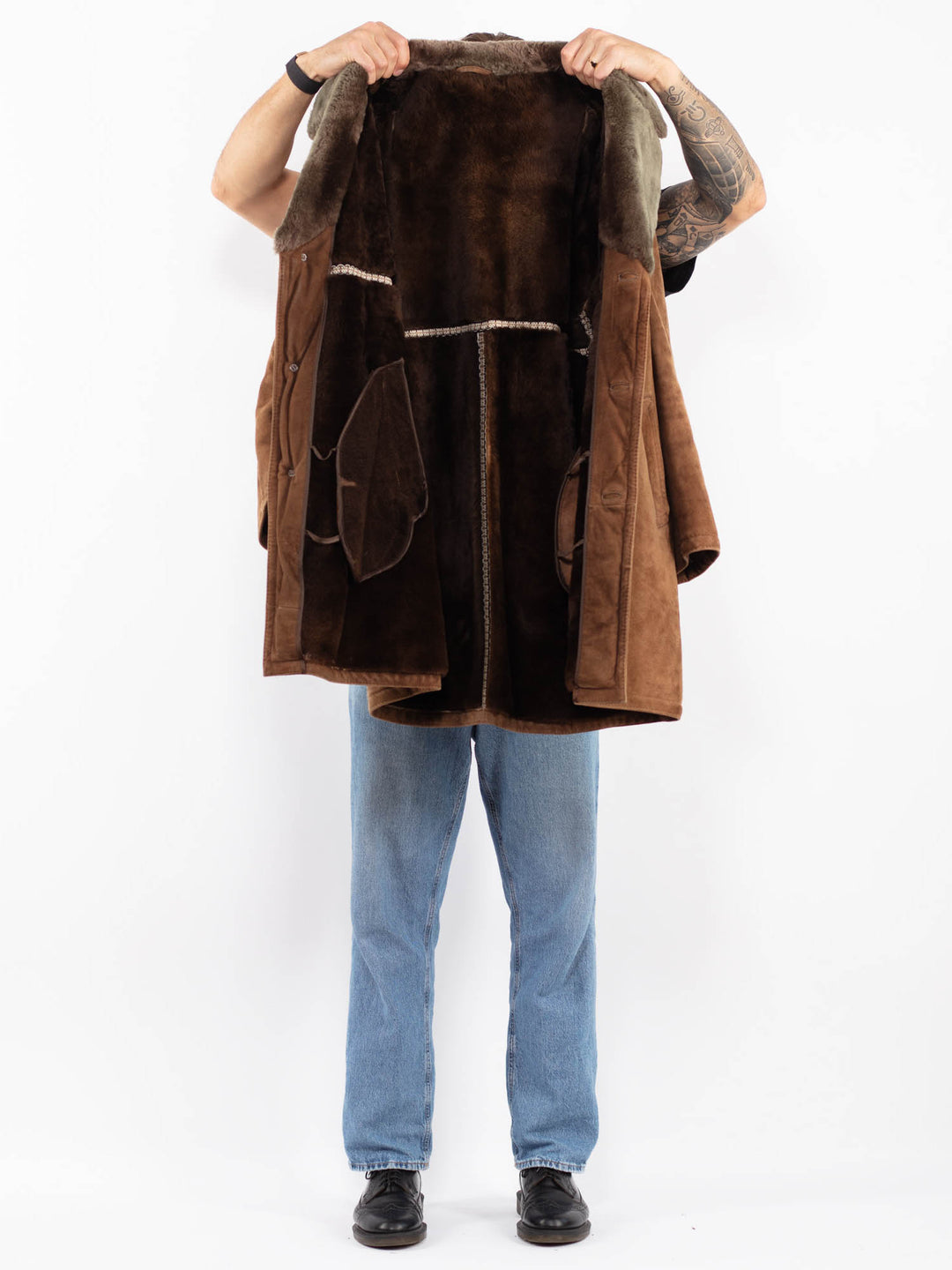 Vintage 70's Men Sheepskin Coat in Brown