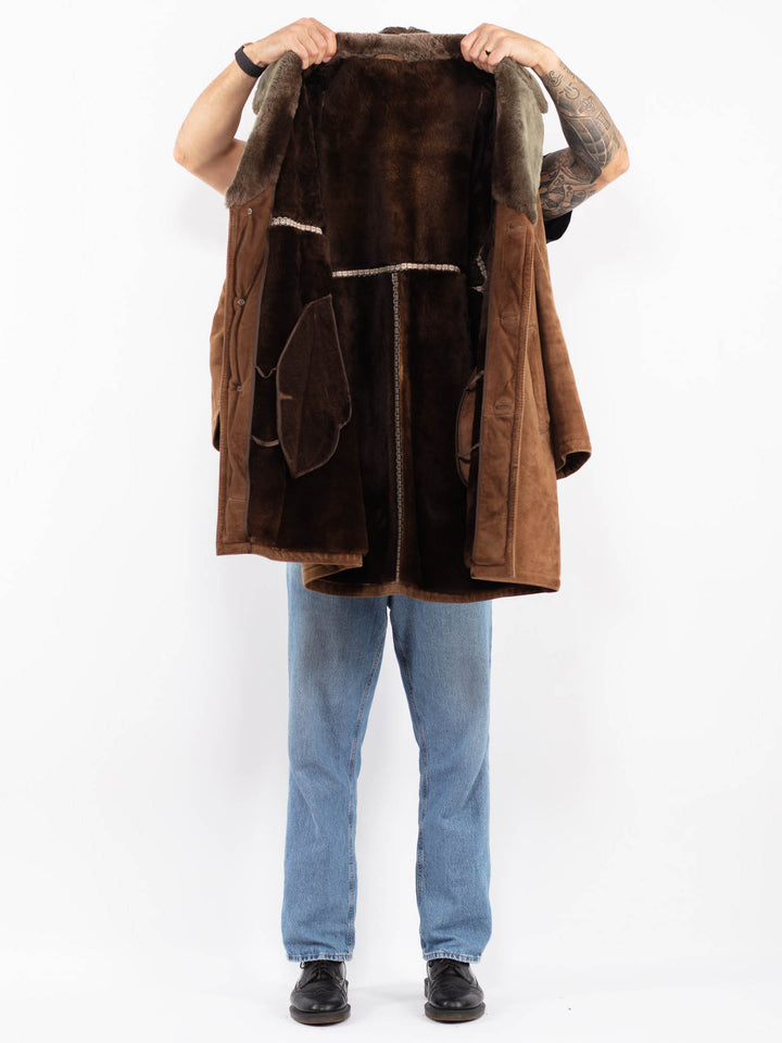 Vintage 70's Men Sheepskin Coat in Brown
