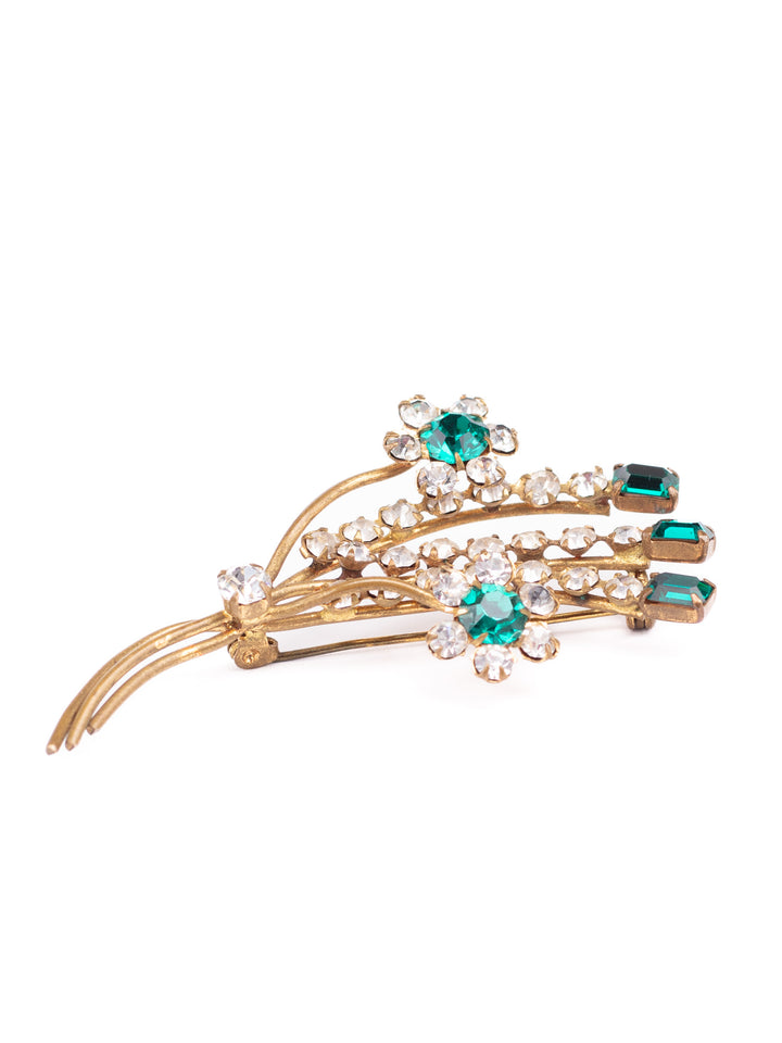 Vintage 50s Emerald Green Flower Spray Brooch