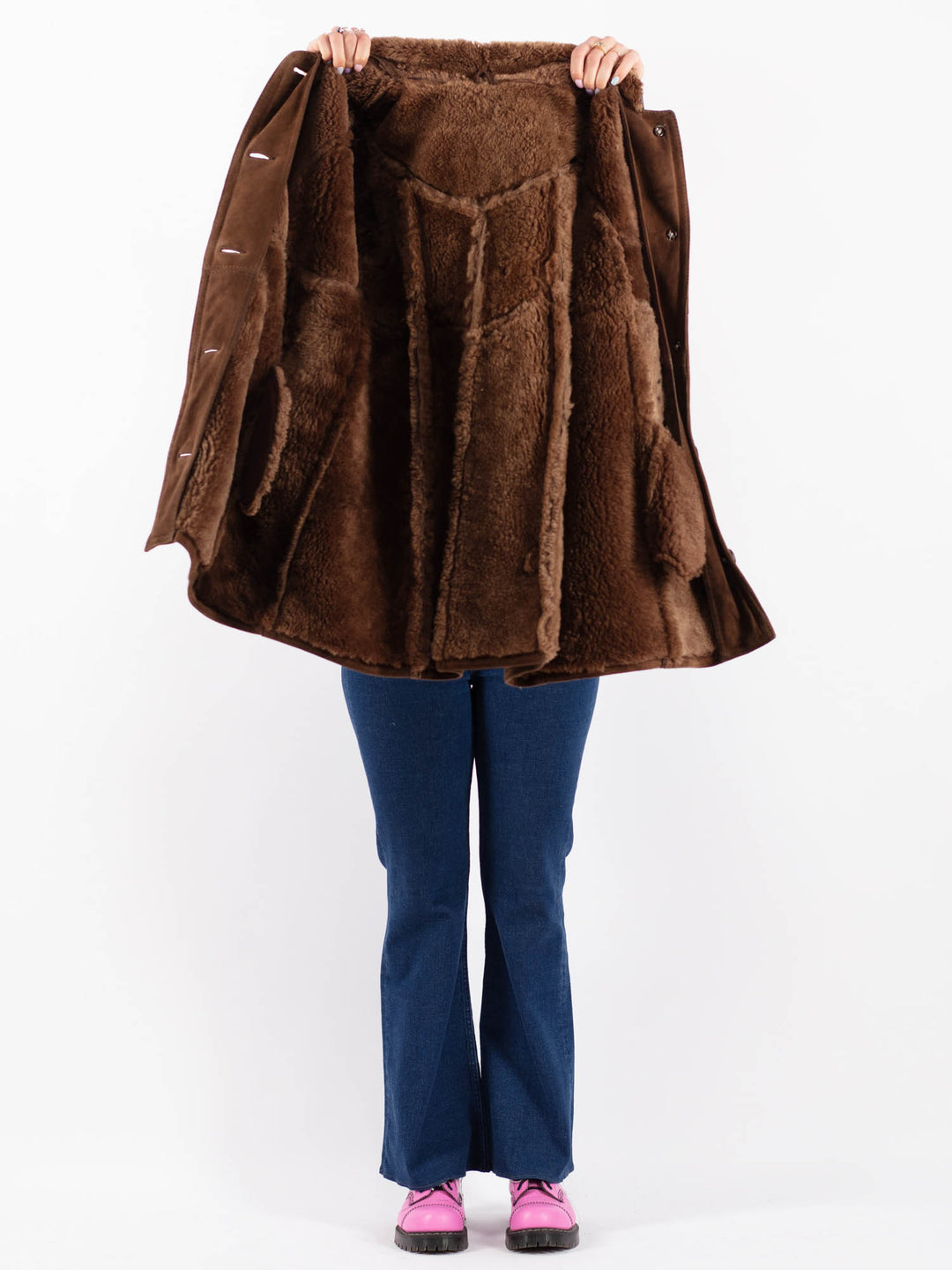 Vintage 80's Women Sheepskin Shearling Coat in Brown