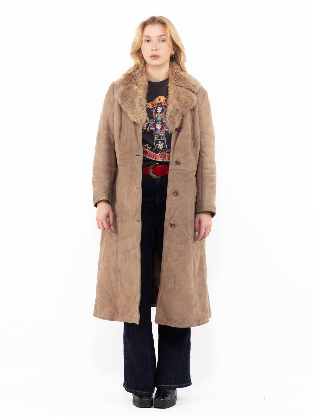 Vintage 70's Women Sheepskin Coat in Beige