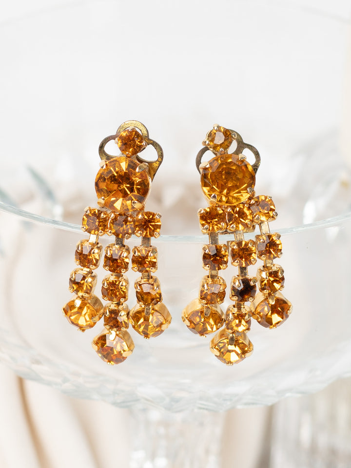 Vintage 60's Amber Chandelier Clip-On Earrings