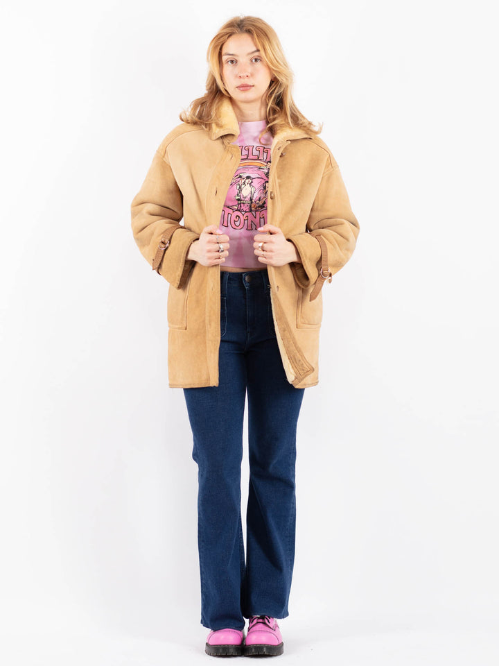 Vintage 70's Women Sheepskin Shearling Coat in Beige
