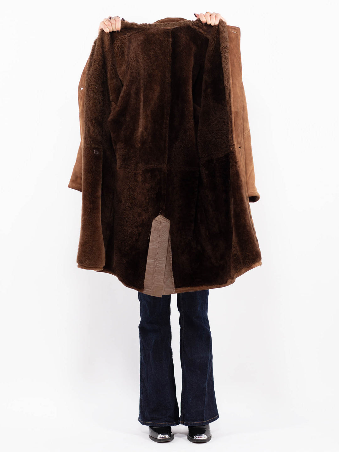Vintage 80's Women Oversized Sheepskin Coat in Brown