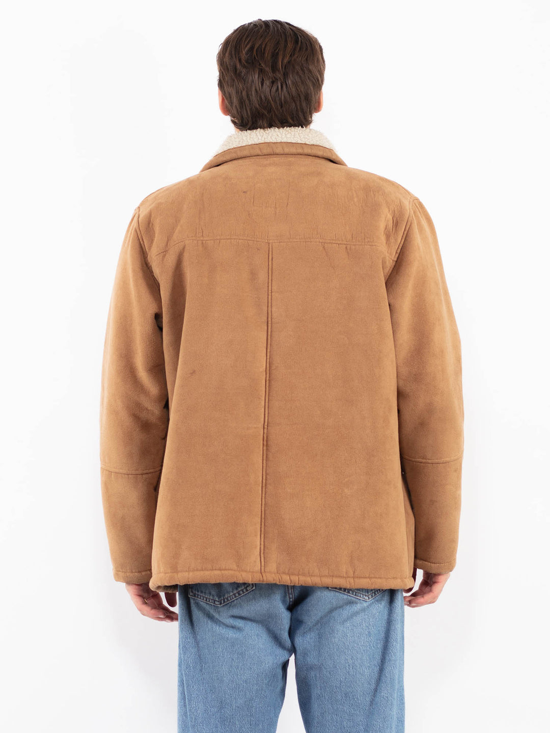 Vintage 90's Men Faux Sheepskin Coat in Brown