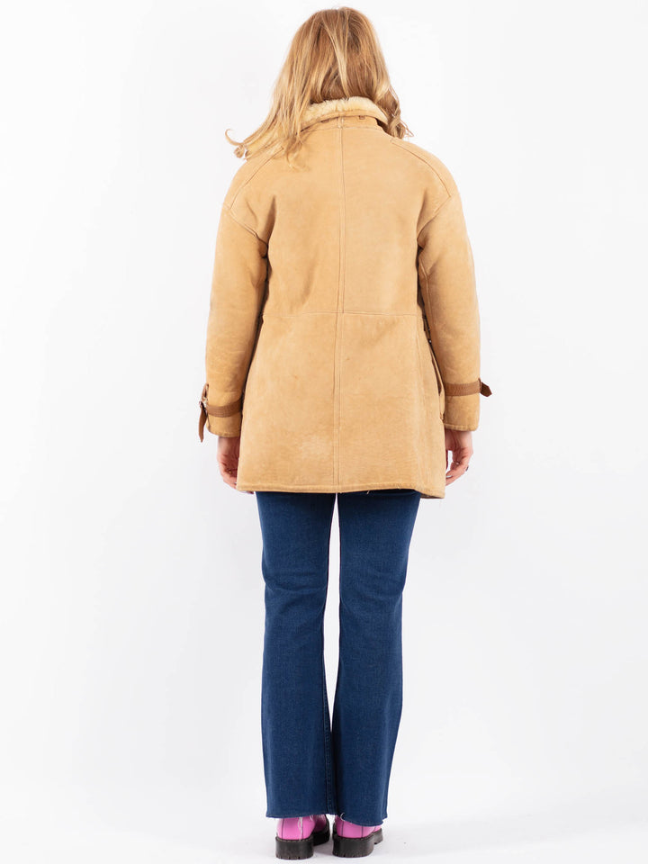 Vintage 70's Women Sheepskin Shearling Coat in Beige
