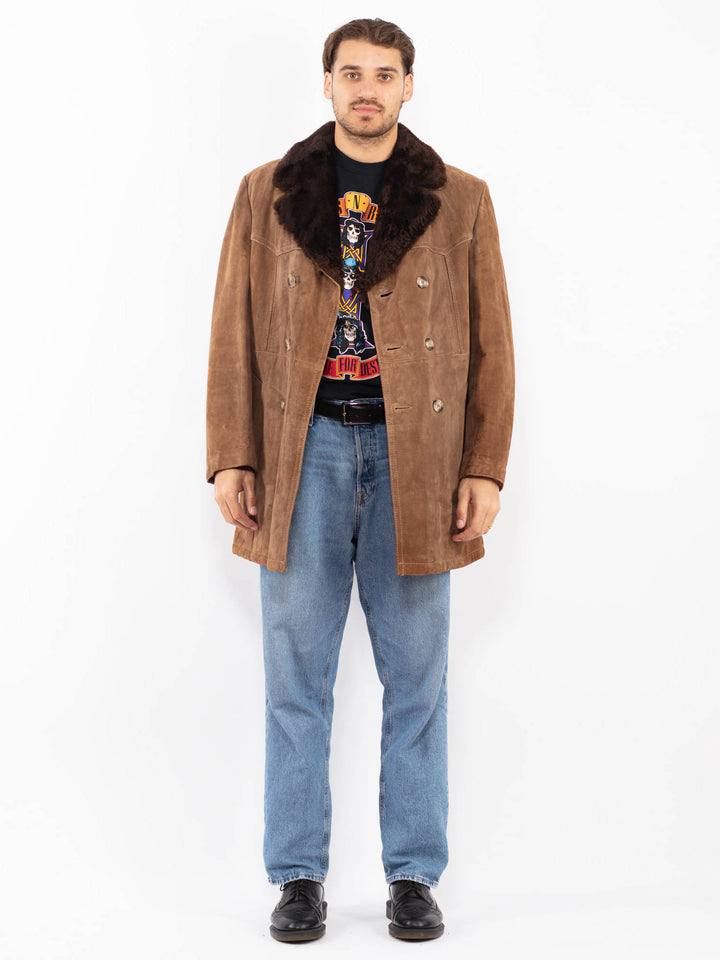 Vintage 70's Men Suede Sherpa Coat in Brown