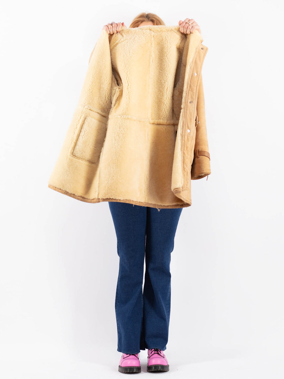 Vintage 70's Women Sheepskin Shearling Coat in Beige