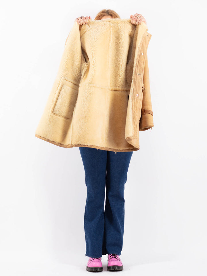 Vintage 70's Women Sheepskin Shearling Coat in Beige