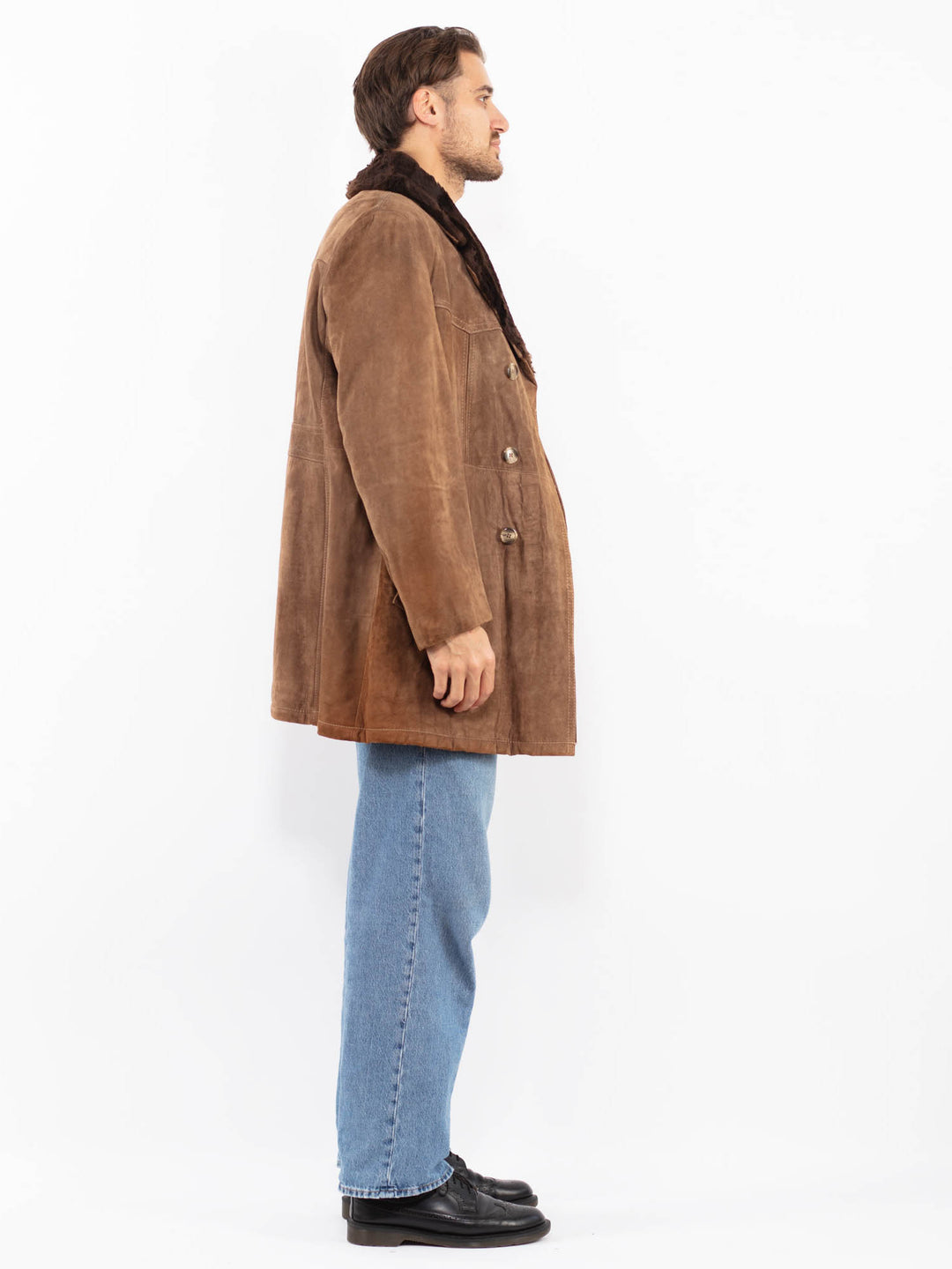 Vintage 70's Men Suede Sherpa Coat in Brown