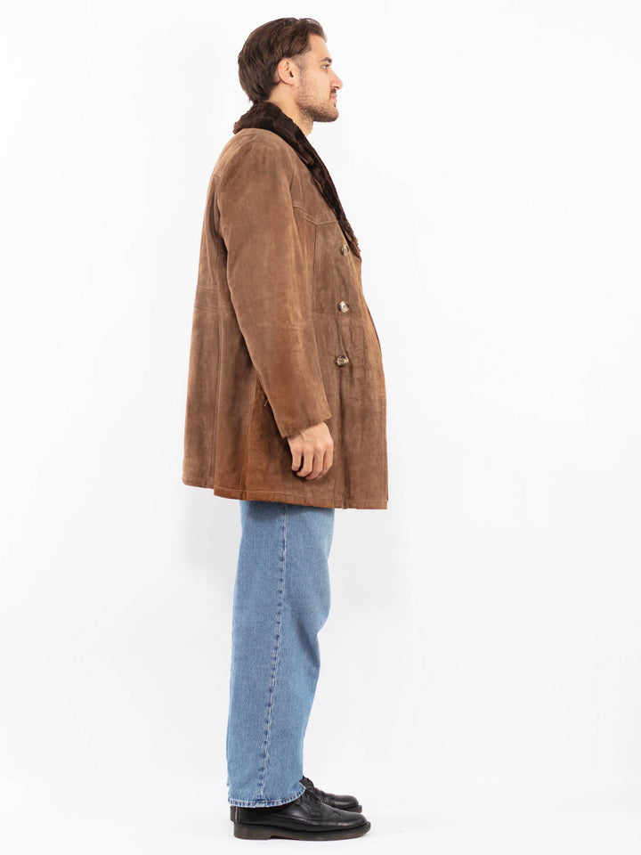 Vintage 70's Men Suede Sherpa Coat in Brown