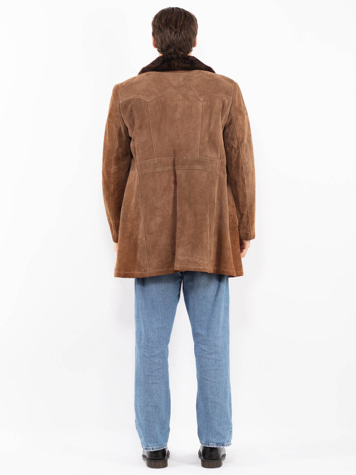 Vintage 70's Men Suede Sherpa Coat in Brown