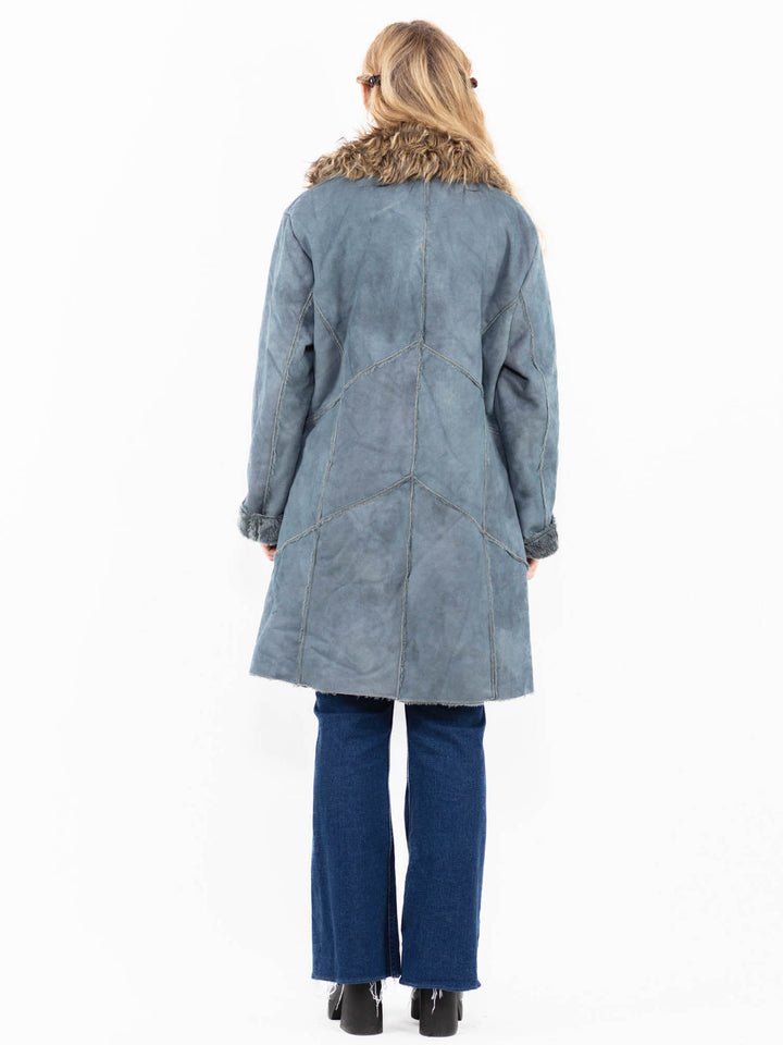 Vintage 00's Women Faux Sheepskin Coat in Blue