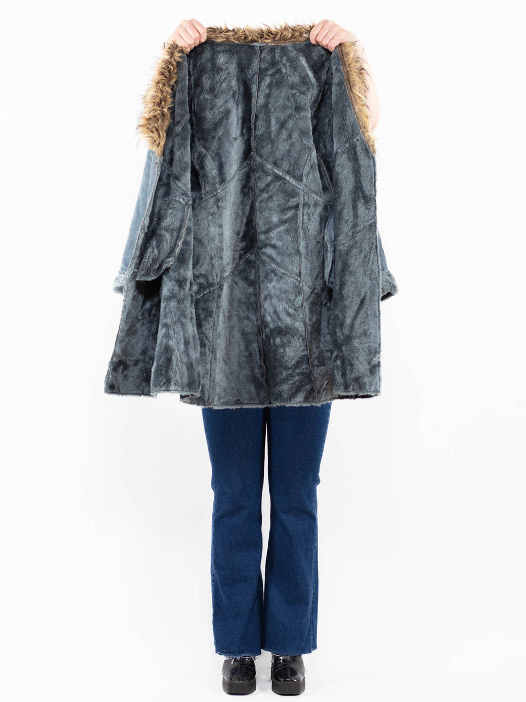 Vintage 00's Women Faux Sheepskin Coat in Blue