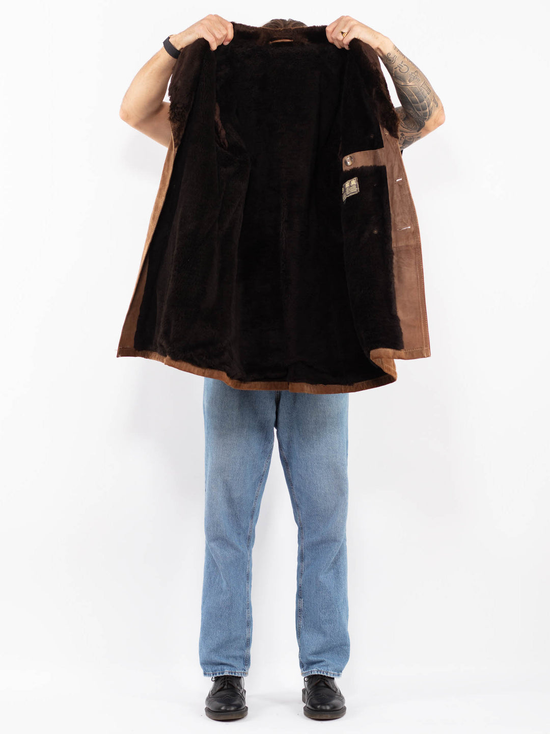 Vintage 70's Men Suede Sherpa Coat in Brown