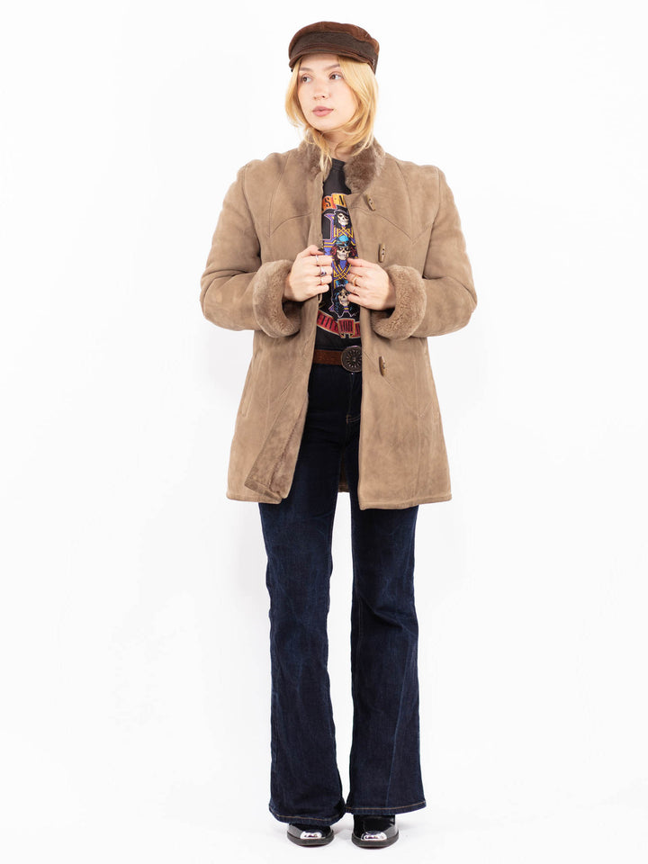 Vintage 70's Women Sheepskin Coat in Beige
