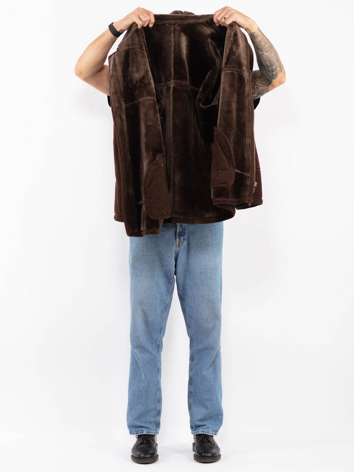 Vintage 90's Men Faux Sheepskin Coat in Brown